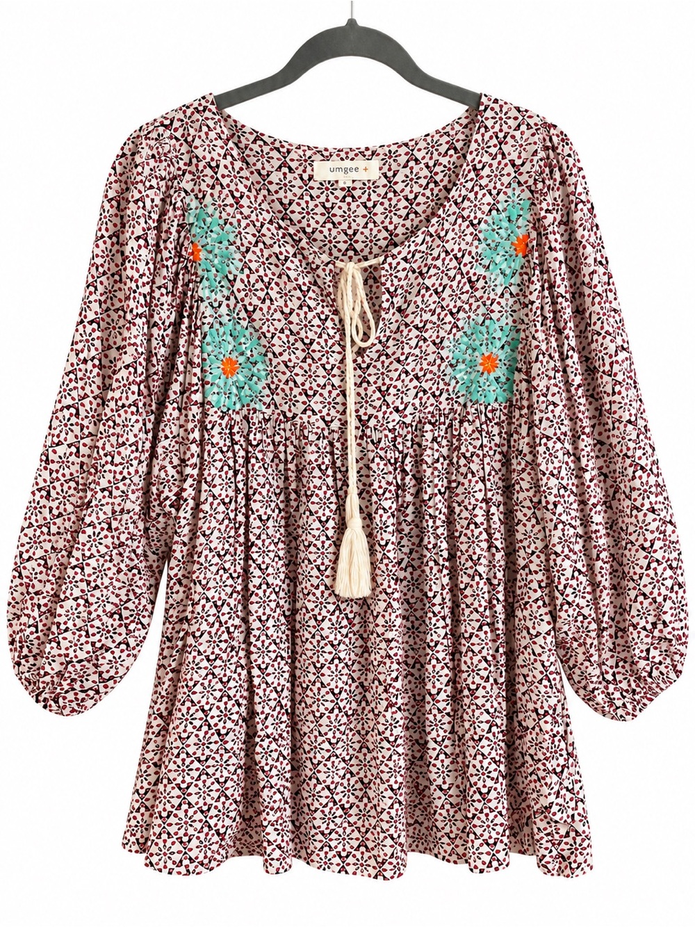 Boho artisan inspired embroidered peasant floral festival blouse plus size